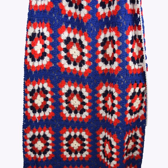 Patriotic Granny Squares Afghan Throw Lap Blanket Handmade Red White Blue Cottag - Picture 11 of 13